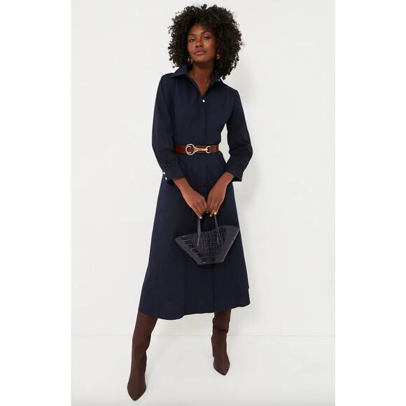 NWT Tuckernuck Dark Navy Briana Midi Shirt Dress Size M Preppy Old Money Staple - Picture 2 of 8